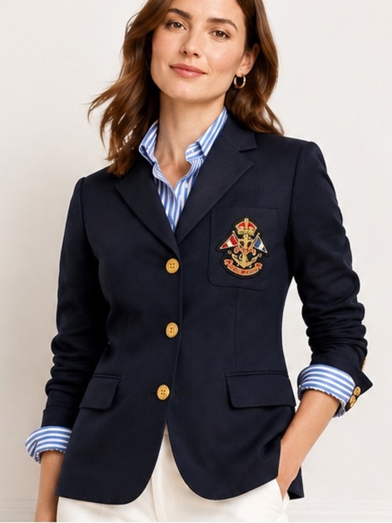 Lauren Ralph Lauren Jackets & Blazers - Lauren Ralph Lauren Navy Crest Blazer Gold Buttons Nautical Preppy Cotton Jacket